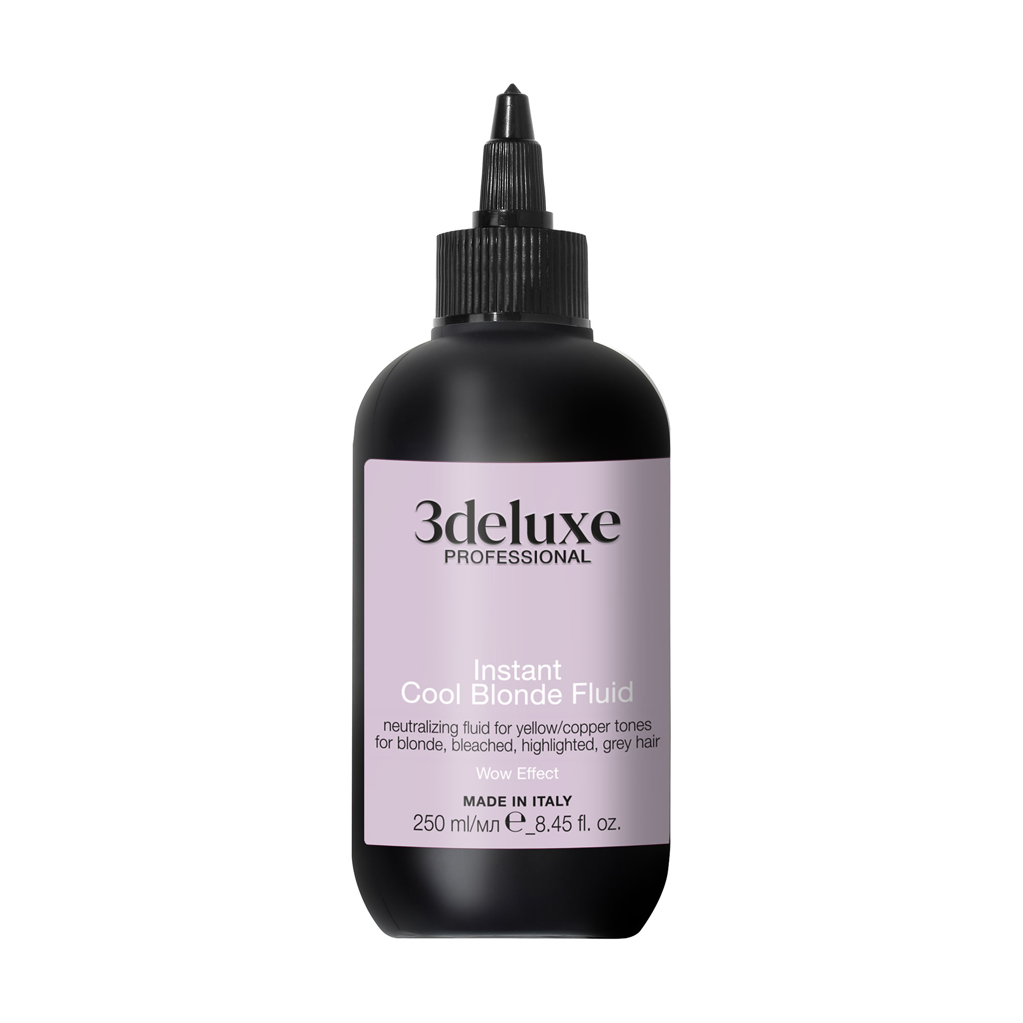 

Нейтралізуючий флюїд 3DeLuXe Instant Cool Blonde Fluid для жовтих та мідних відтінків для світлого, освітленого, мелірованого та сивого волосся, 250 мл