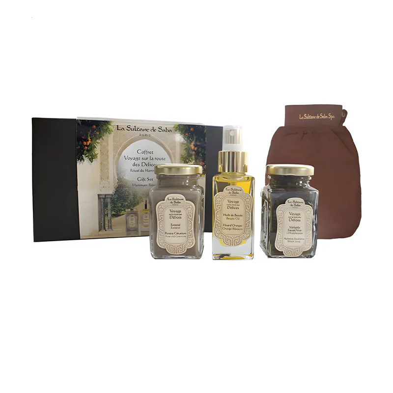 

Набір для хамаму La Sultane de Saba (чорне мило, 100 мл + масло для тіла Квіти апельсину, 50 мл + маска-розсул, 100 мл + рукавичка кеса)