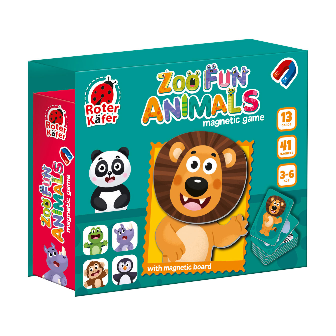 

Настільна магнітна гра Roter Kafer Веселі звірята зоопарку, 23.5*5.5*20.5 см, від 3 років, 54 елементи (RK2030-06)
