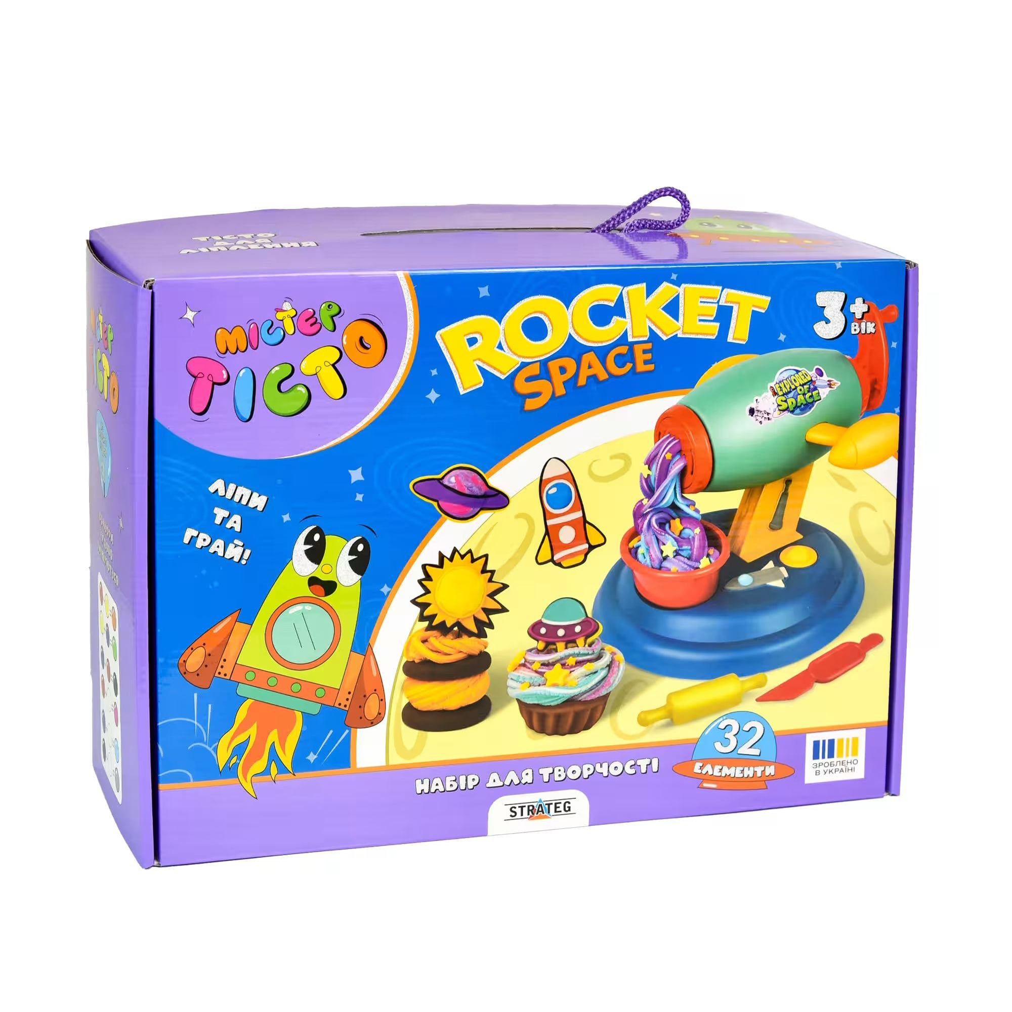 

Набір для творчості Strateg Містер тісто Rocket Space українською мовою, 31.6*22.8*11 см, від 3 років, 32 елементи (41029)