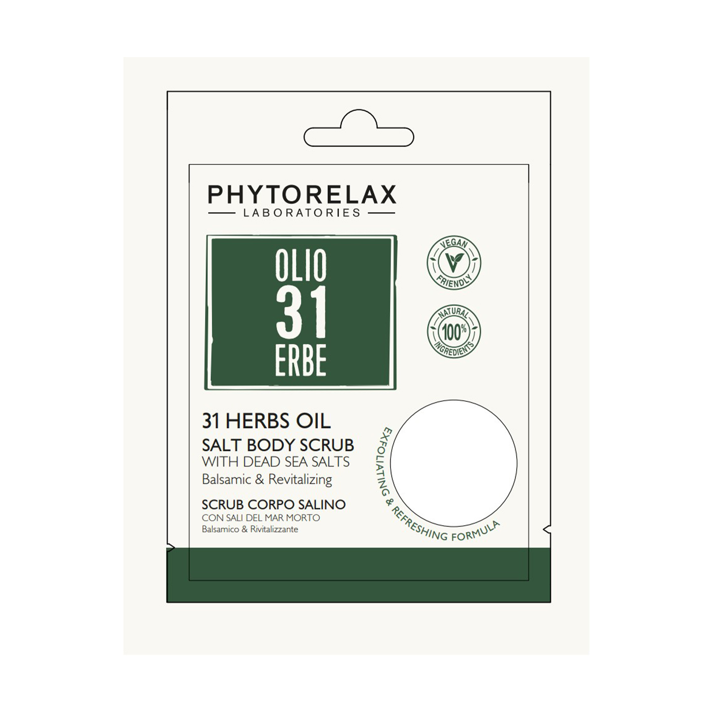 

Уцінка! Розслаблювальний сольовий скраб для тіла Phytorelax Laboratories 31 Herbs Oil Salt Body Scrub, 85 г (саше)