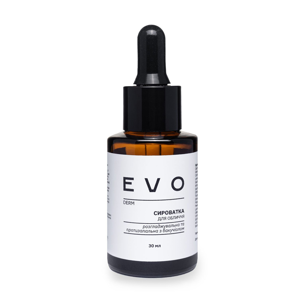 

Уцінка! Сироватка для обличчя EVO derm Розгладжувальна та протизапальна, з бакучіолом, 30 мл