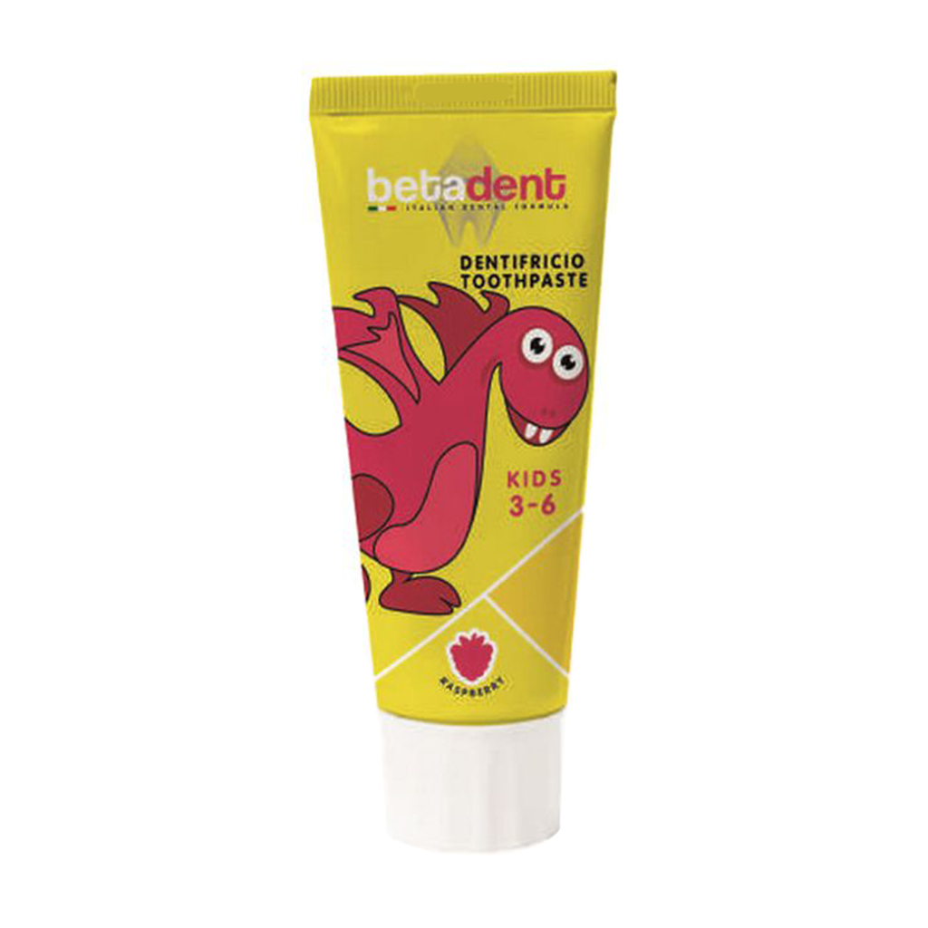 

Дитяча зубна паста Betadent Dentifricio Kids Toothpaste від 3 до 6 років, зі смаком малини, 75 мл