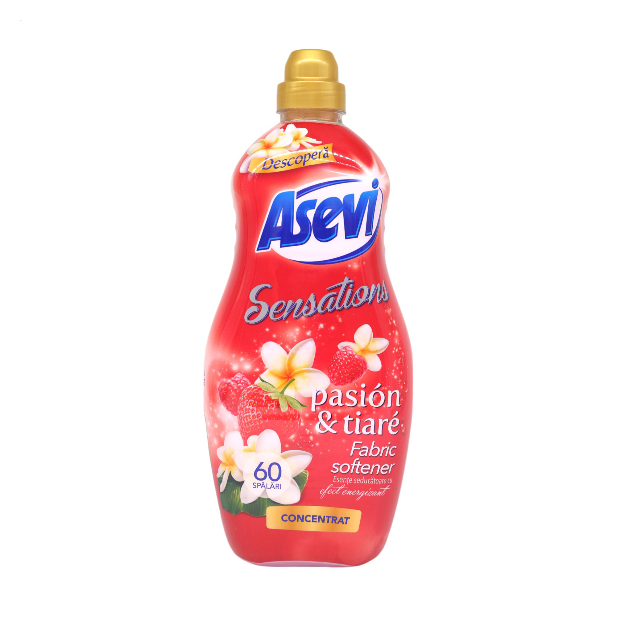 

Концентрований кондиціонер для білизни Asevi Sensations Pasion & Tiare, 60 циклів прання, 1.44 л