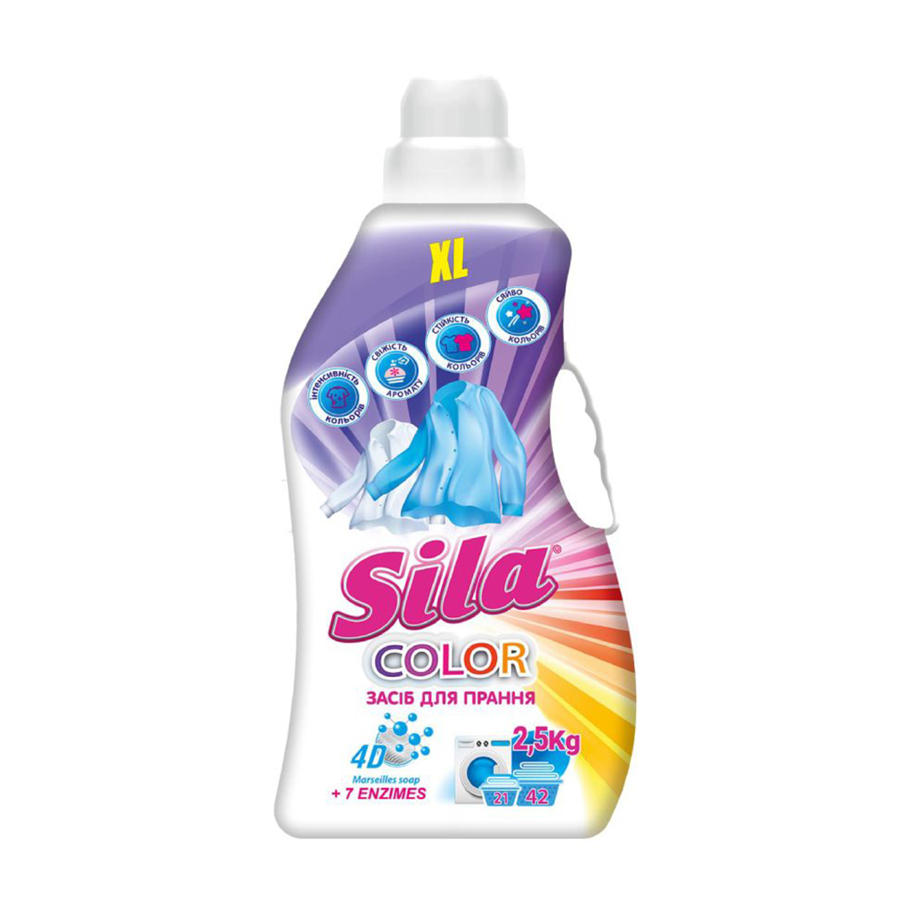 

Уцінка! Рідкий засіб для прання кольорових речей Sila Color, 42 цикли прання, 2.5 кг