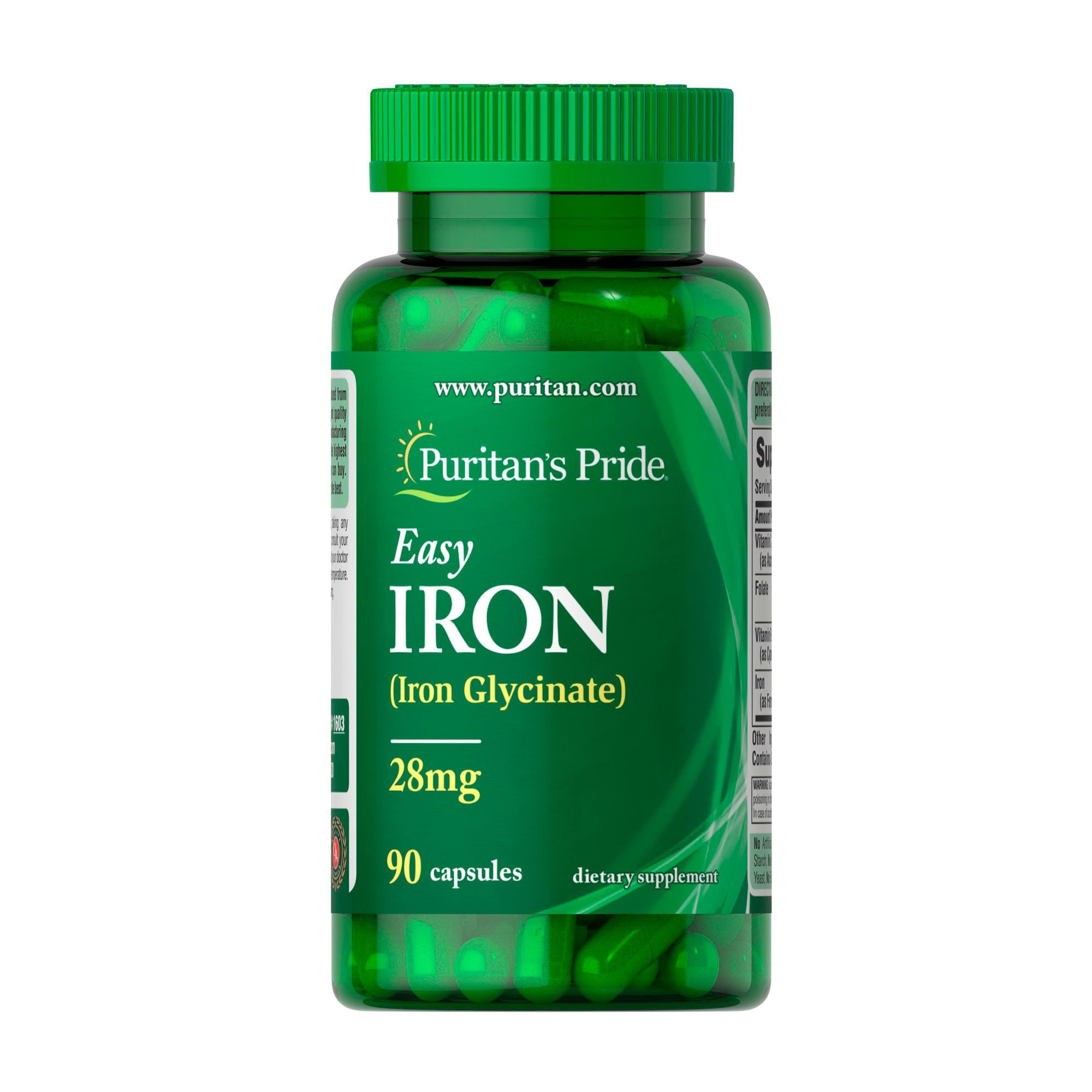 

Залізо Puritan's Pride Easy Iron (Glycinate), 28 мг, 90 капсул