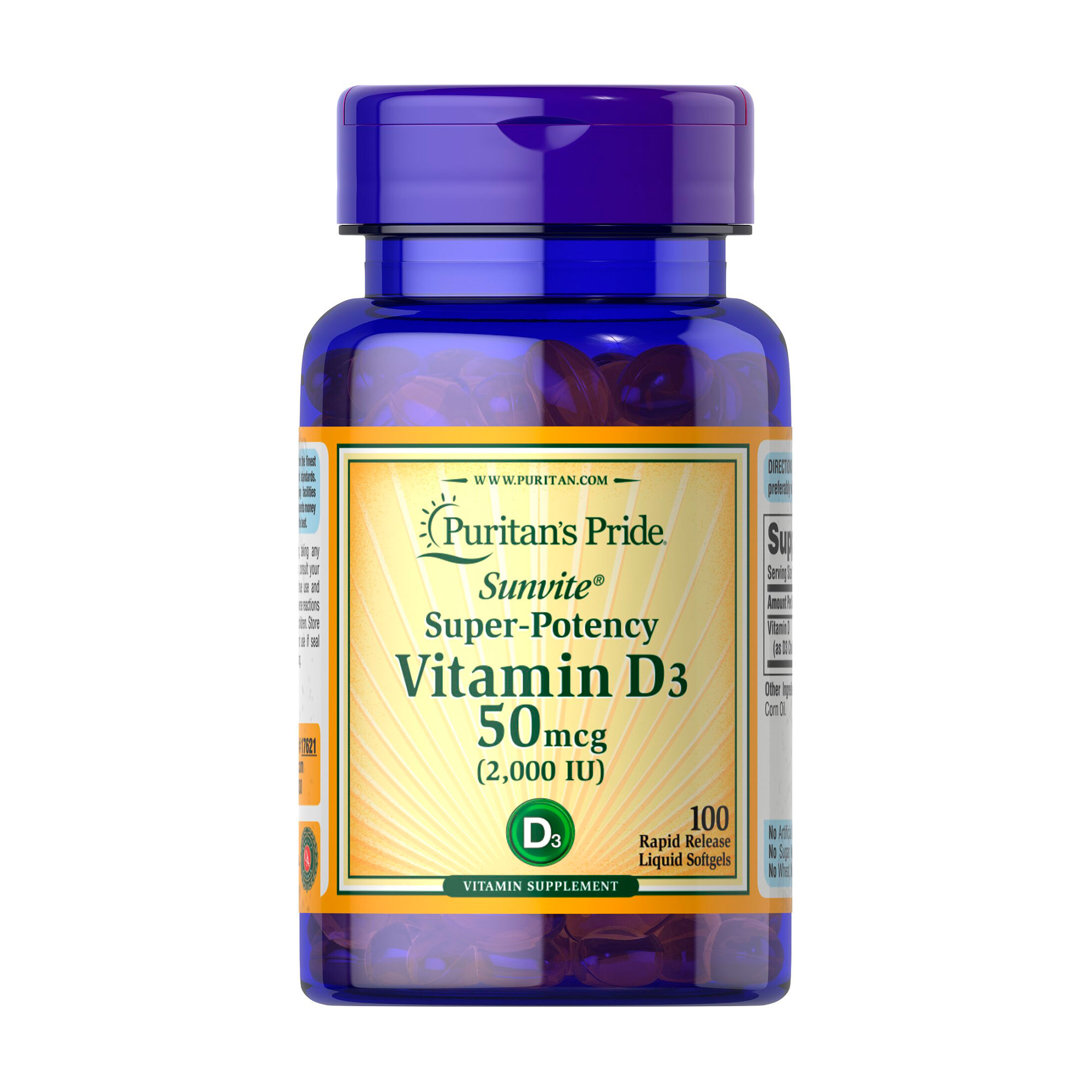 

Вітамін Д3 Puritan's Pride Vitamin D3, 50 мкг (2000 МО), 100 капсул