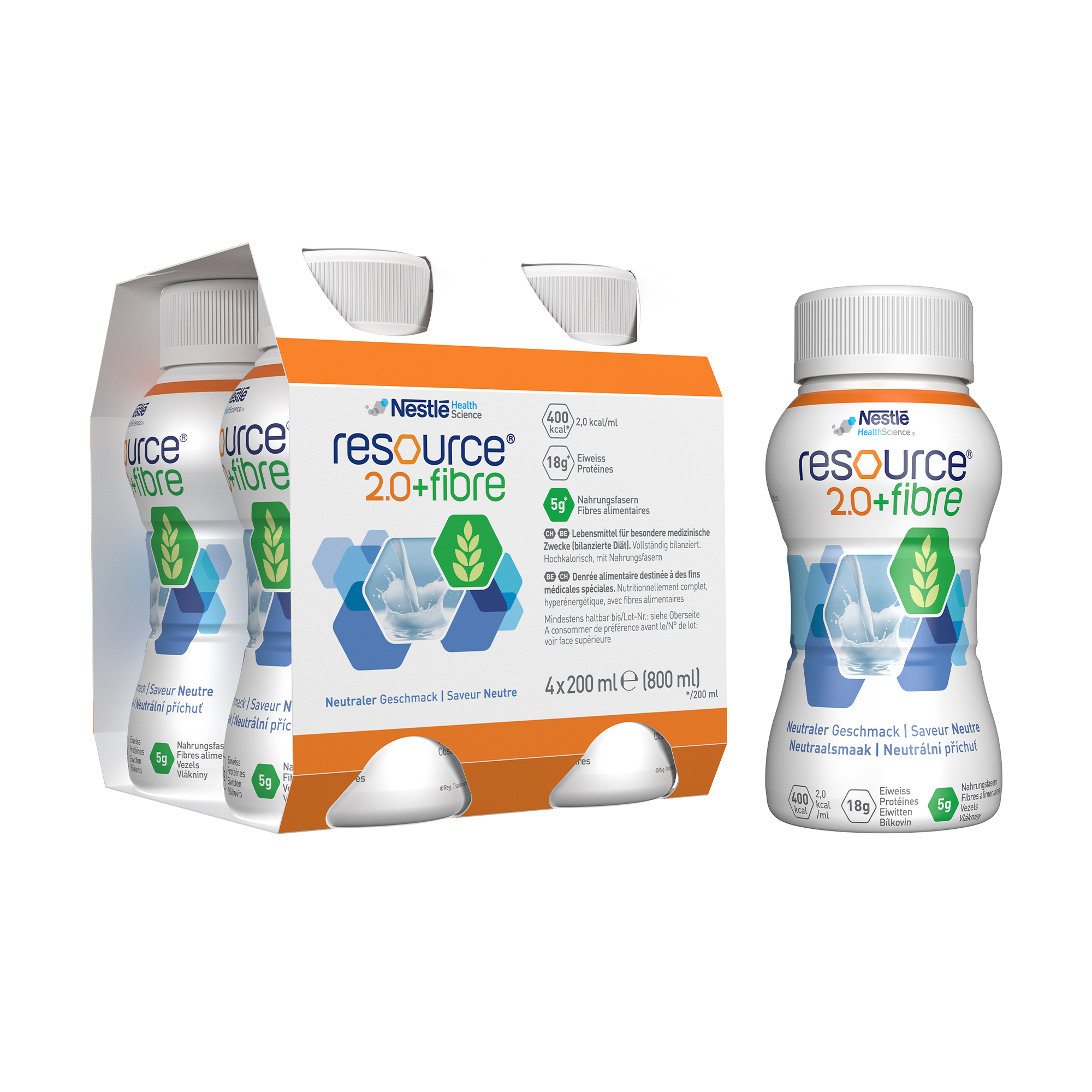 

Уцінка! Ентеральне харчування Nestle Resource 2.0 + Fibre від 3 років, з нейтральним смаком, 4*200 мл