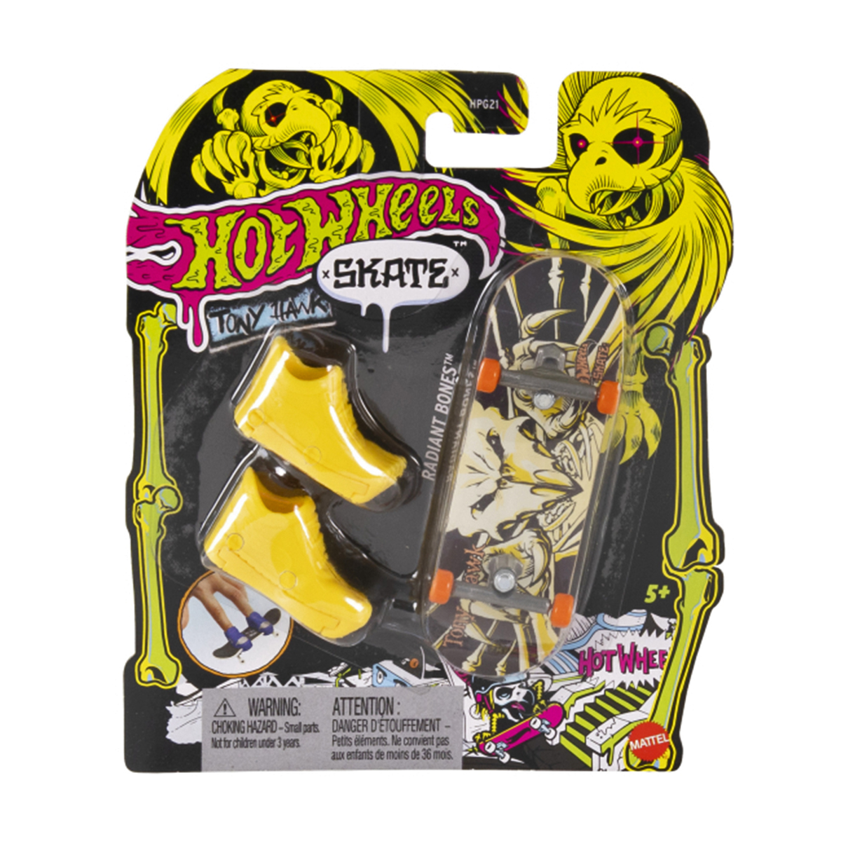 

Ігровий набір Hot Wheels Скейт та взуття для пальчиків, Rad-Iant Bones, жовтий, від 5 років (HPG21)