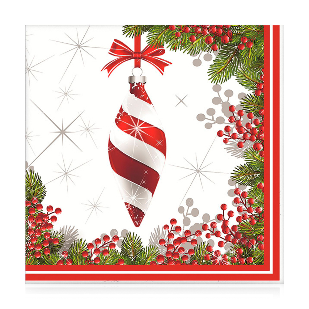 

Серветки новорічні паперові Silken Ялинкова гілка з іграшкою, 3-шарові, 33*33 см, 18 шт