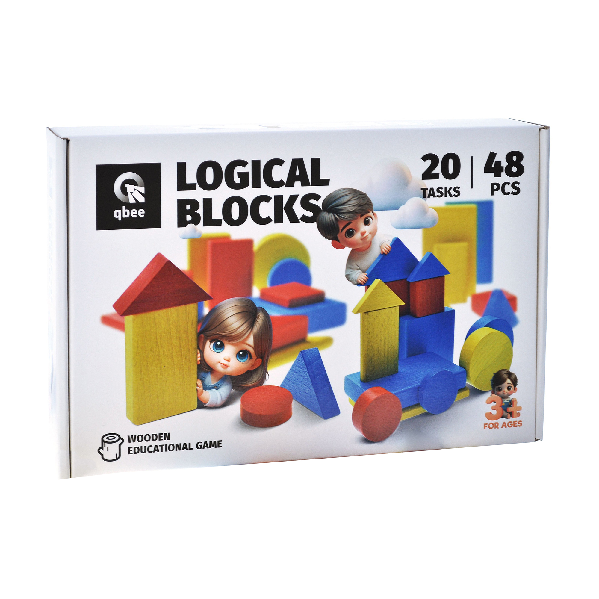 

Дерев'яна розвивальна гра Qbee Логічні блоки Дьєнеша, 28*20*7 см, 48 елементів, від 3 років (Дер8823)