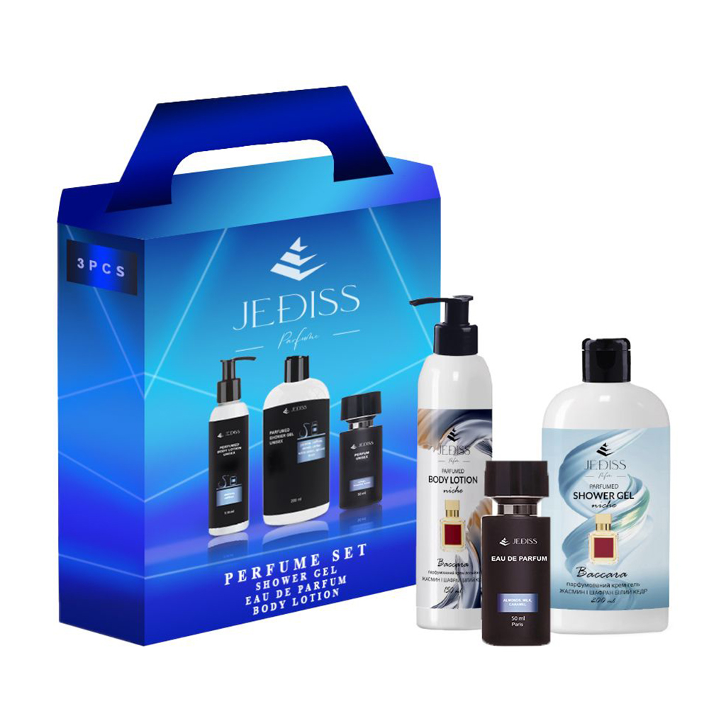 

Парфумований набір унісекс Jediss 11 (гель для душу, 200 мл + парфумована вода, 50 мл + лосьйон для тіла, 150 мл)
