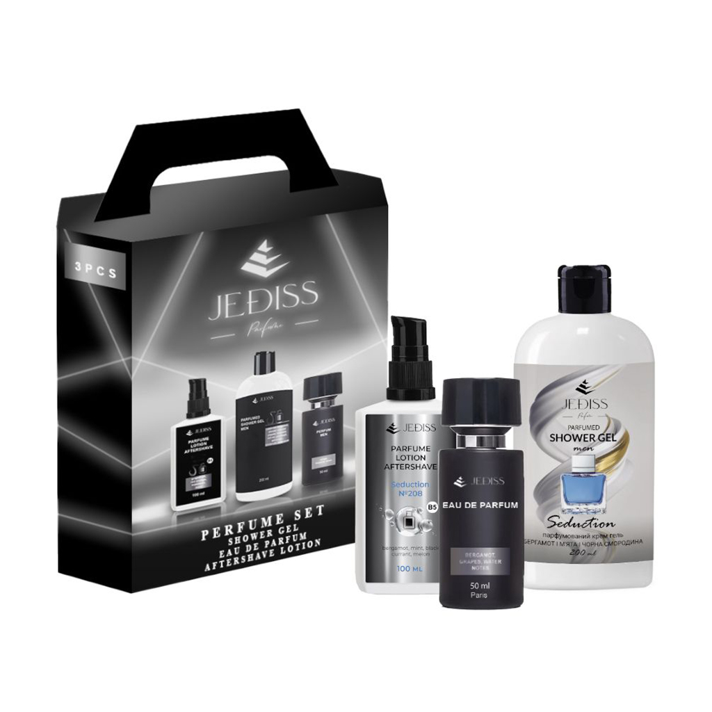 

Уцінка! Парфумований набір чоловічий Jediss 208 (гель для душу, 200 мл + парфумована вода, 50 мл + лосьйон після гоління, 100 мл)
