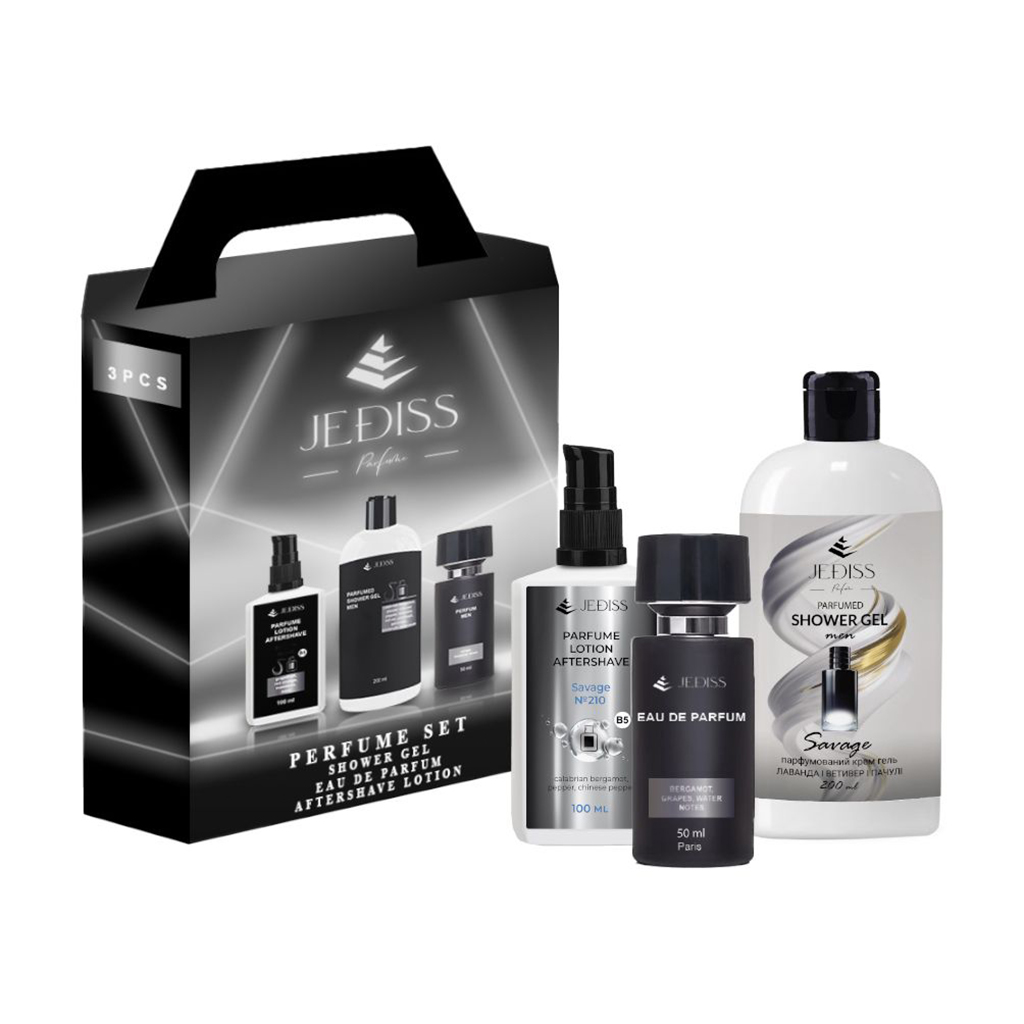 

Уцінка! Парфумований набір чоловічий Jediss 210 (гель для душу, 200 мл + парфумована вода, 50 мл + лосьйон після гоління, 100 мл)