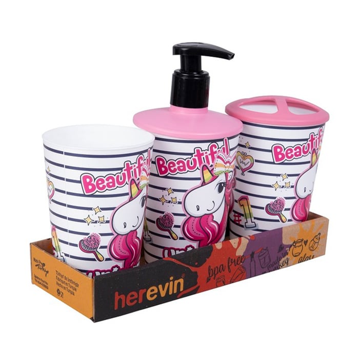 

Набір для ванної кімнати Herevin Unicorn (дозатор для мила, 1 шт + склянка для зубних щіток, 1 шт + склянка, 1 шт) (161262-003T)