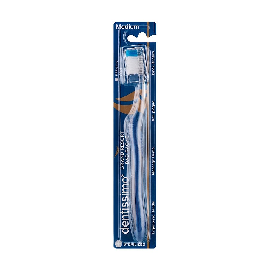 

Подарунок! Зубна щітка Dentissimo Meduim Special Edition, середньої жорсткості, синя, 1 шт