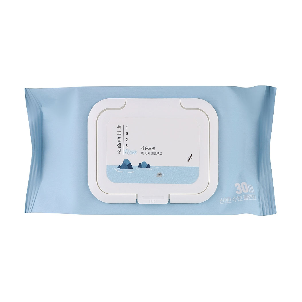 

Уцінка! Очищувальні серветки для зняття макіяжу Round Lab 1025 Dokdo Cleansing Tissue з морською водою, 30 шт