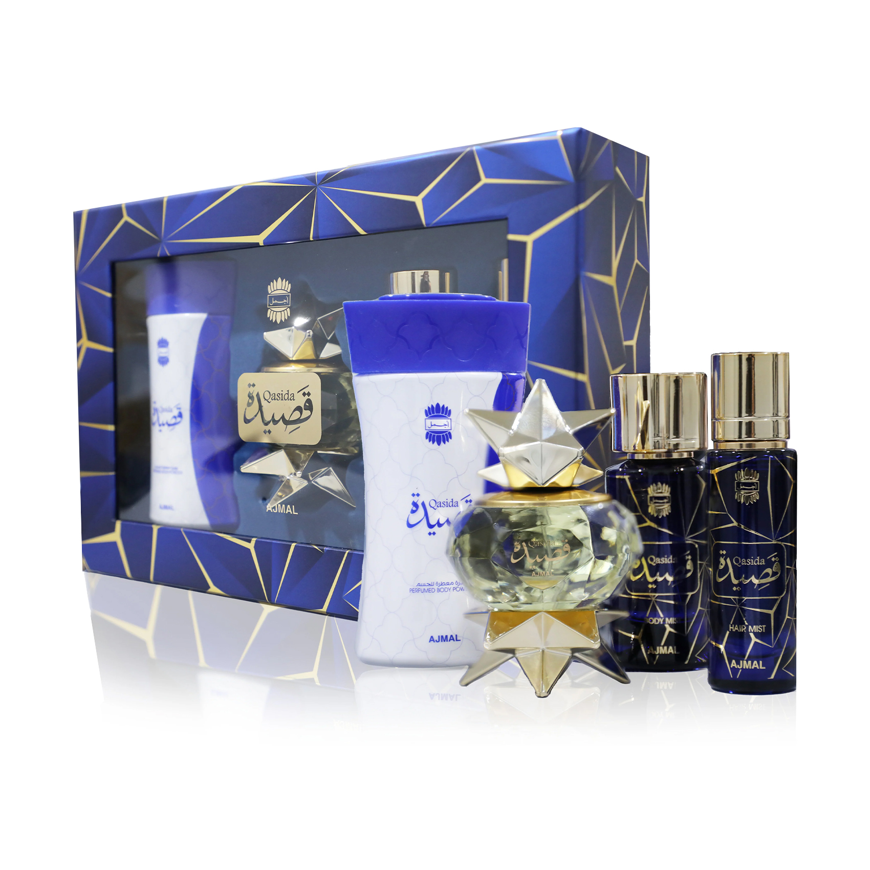 

Уцінка! Парфумований набір унісекс Ajmal Qasida (парфумована вода, 60 мл + пудра, 80 г + міст, 50 мл + міст, 30 мл)