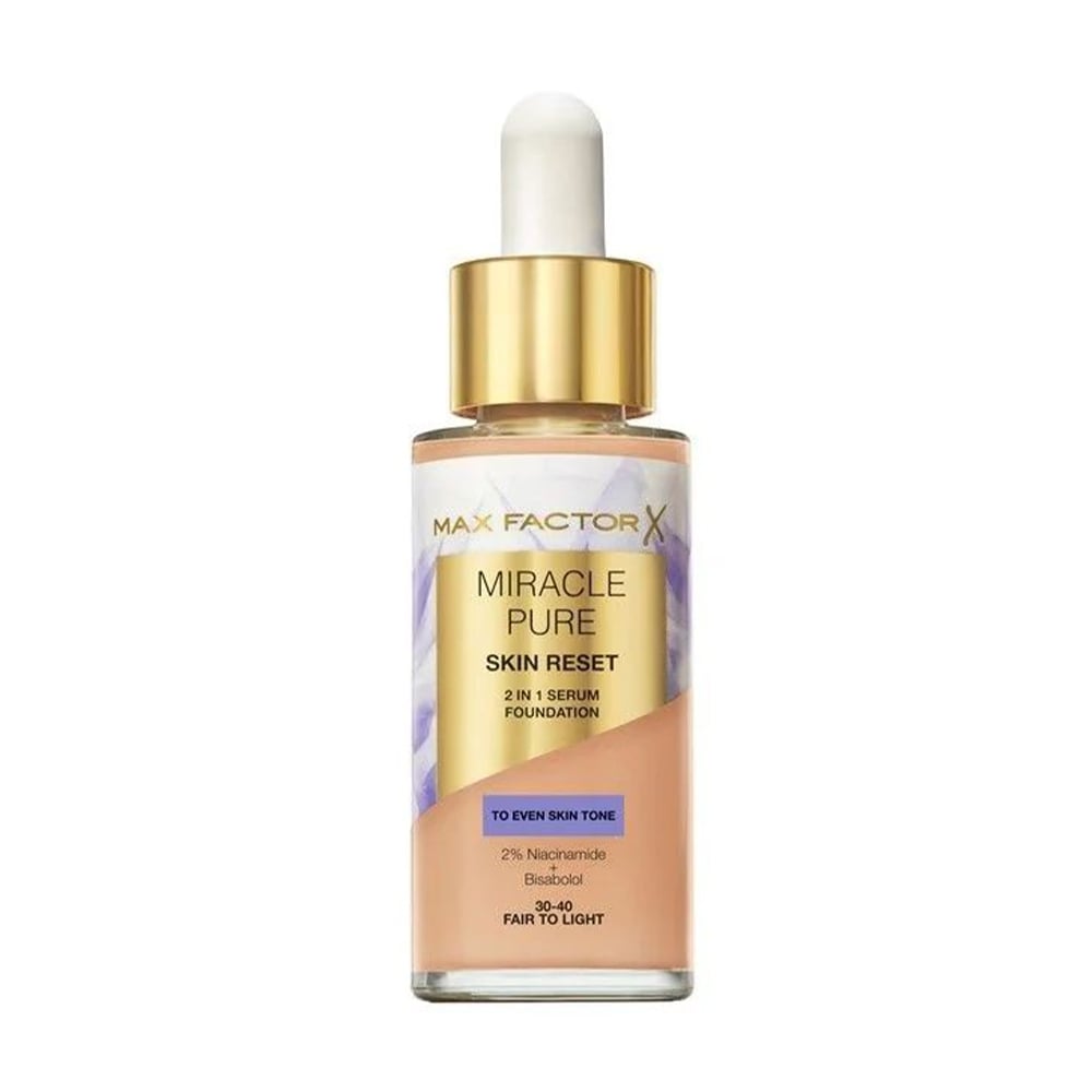 

Уцінка! Тональний крем-сироватка для обличчя Max Factor Miracle Pure Skin Reset 2 In 1 Serum Foundation 30-40 Fair to Light, 30 мл