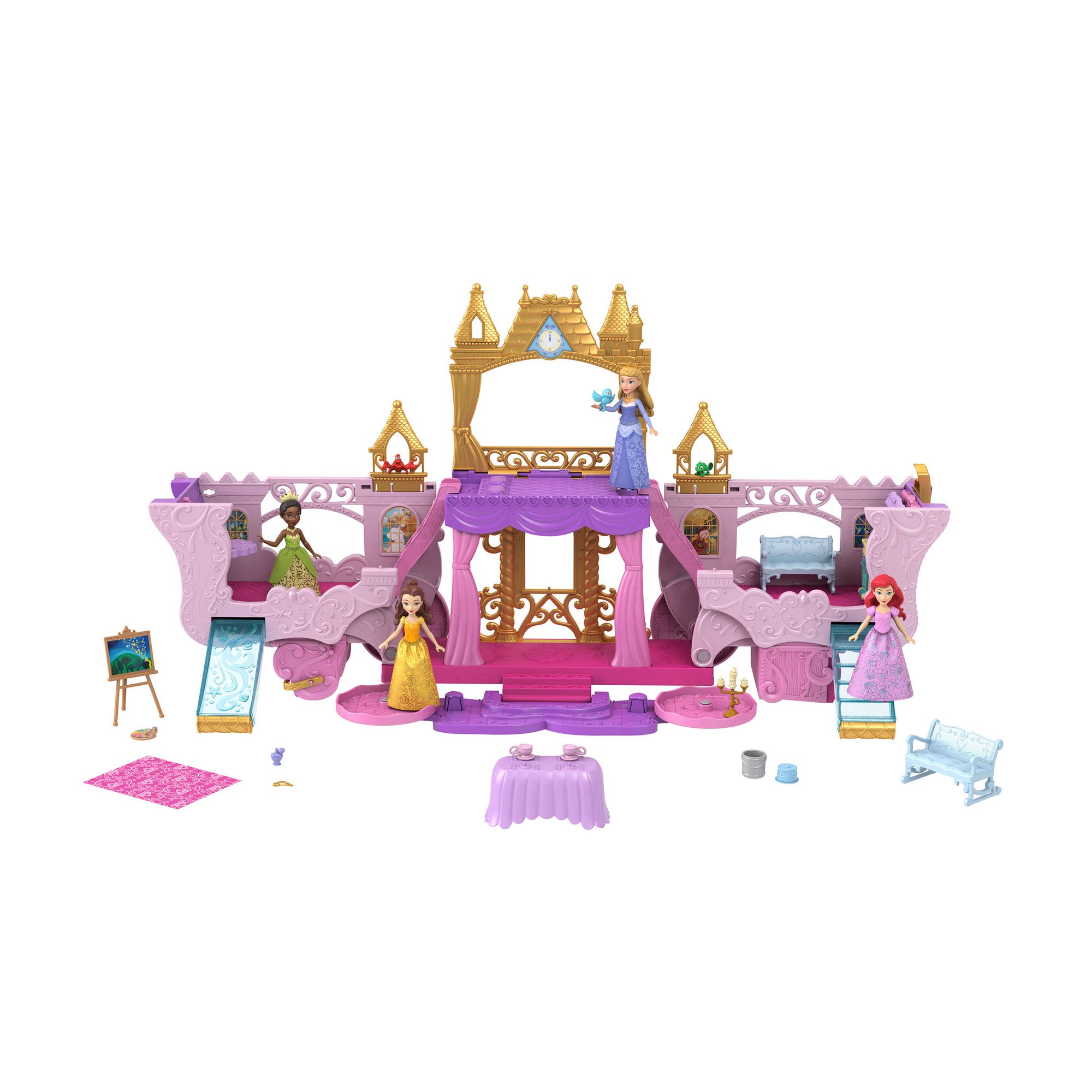 

Ігровий набір Disney Карета-замок з міні-лялькою Аврора 2 в 1, 13*40*26 см, від 3 років, 19 деталей (HWX17)