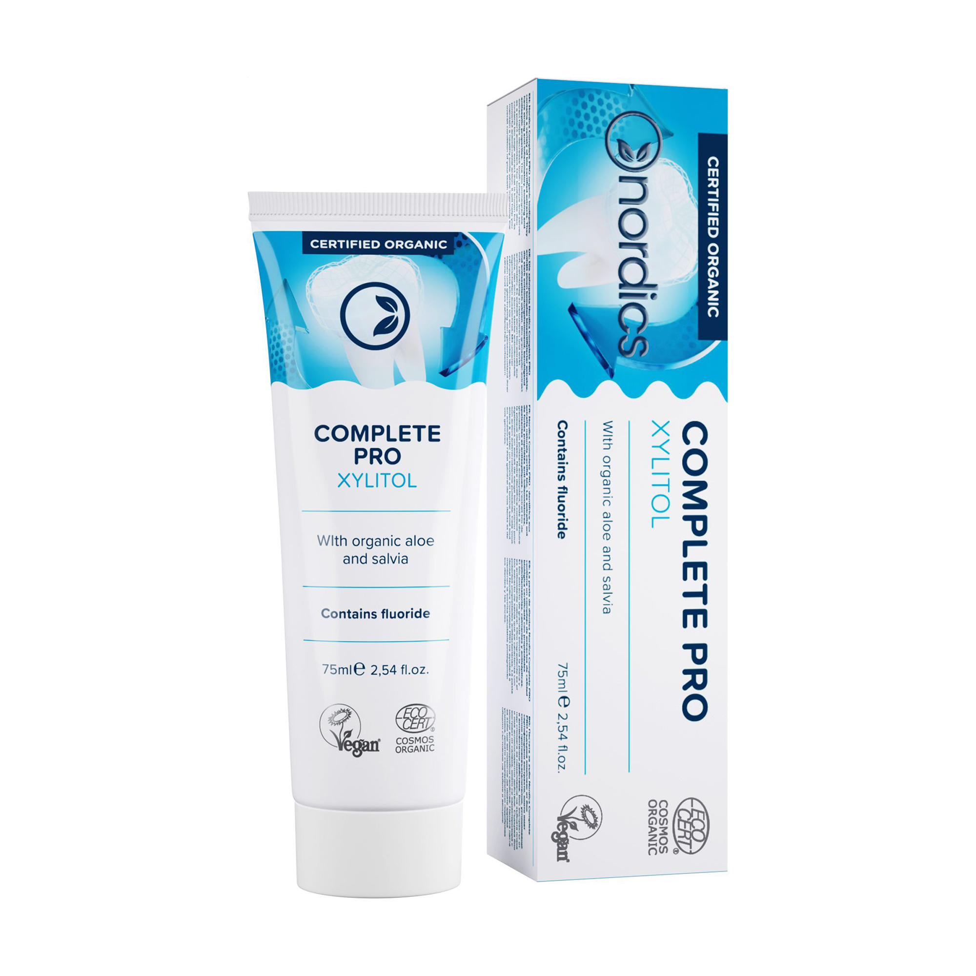 

Зубна паста Nordics Cosmos Organic Complete Pro Захист від карієсу та гінгівіту, з ксилітом та фтором, 75 мл