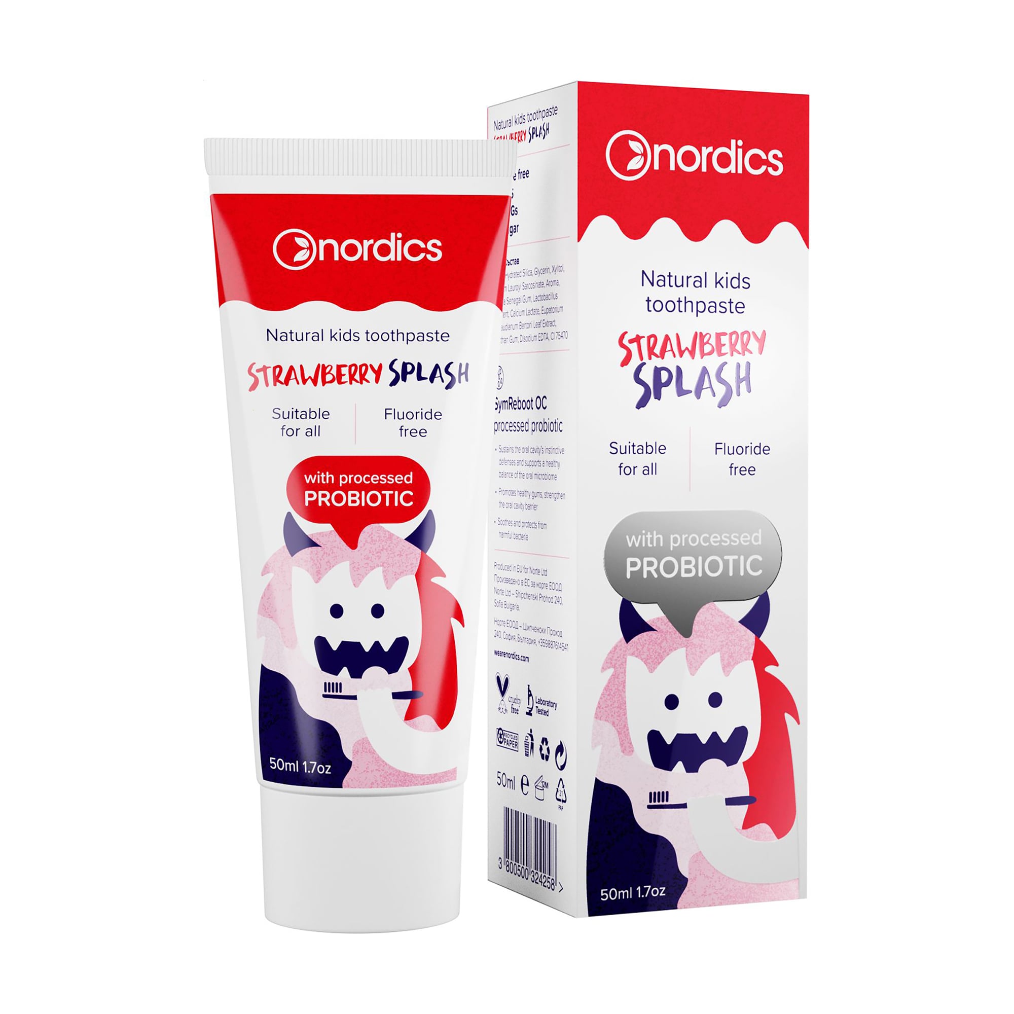 

Уцінка! Дитяча зубна паста Nordics Kids Strawberry Splash без фтору, з пробіотиком, 50 мл