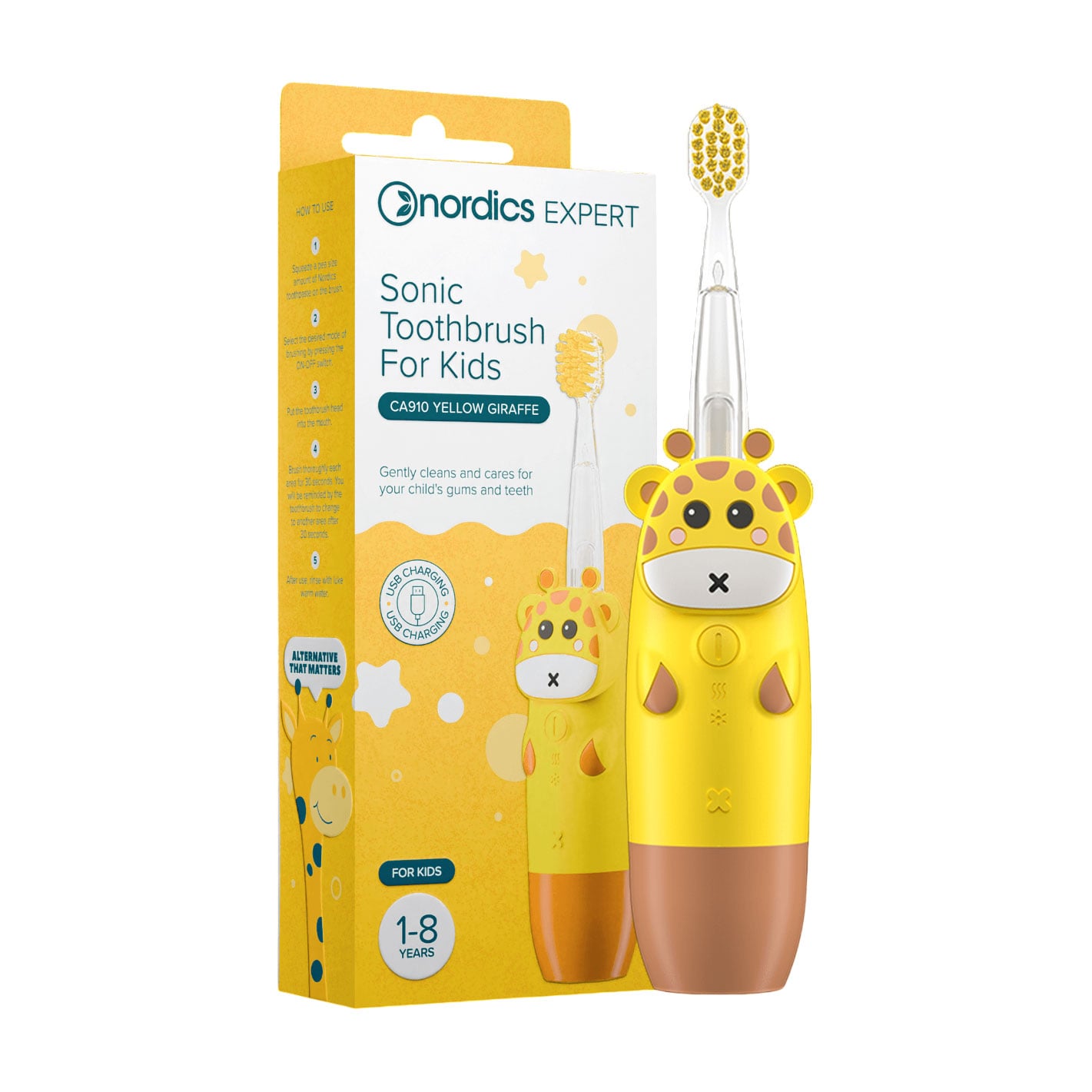 

Дитяча звукова зубна щітка Nordics Expert Sonic Toothbrush for Kids CA910 Жираф, жовта, 1 шт