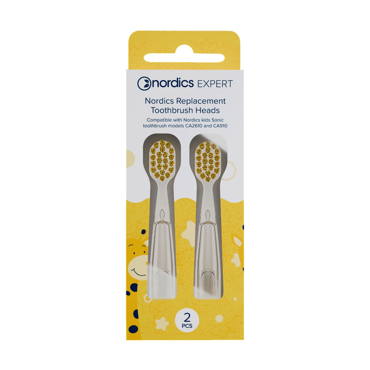 

Змінні головки для дитячих електричних зубних щіток Nordics Expert Kids жовті, 2 шт