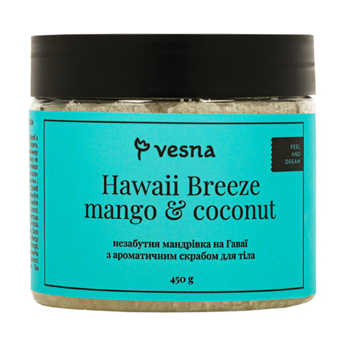 

Цукрово-сольовий скраб для тіла Vesna Hawaii Breeze Mango & Coconut Гавайський бриз, з манго та кокосом, 450 г
