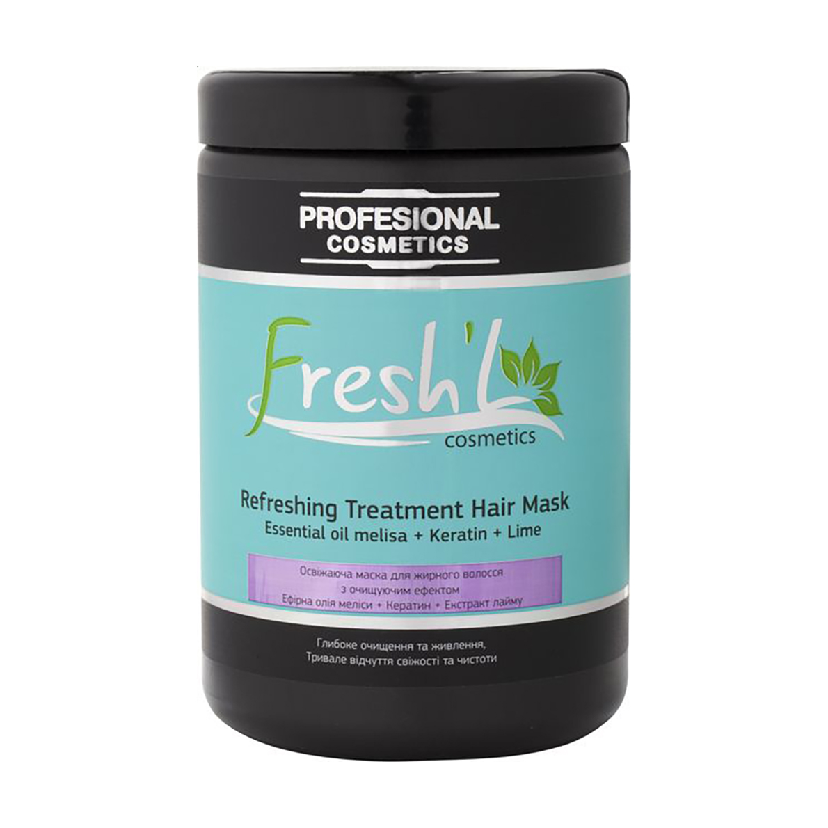 

Освіжальна маска Fresh'L Refreshing Treatment Hair Mask для жирного волосся, з ефірною олією меліси, кератином та екстрактом лайму, 1 л